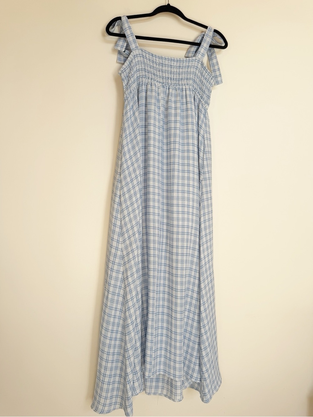 Carly Jean Blue Plaid Print Tie Sleeve Maxi Dress Size Small - Picture 2 of 10